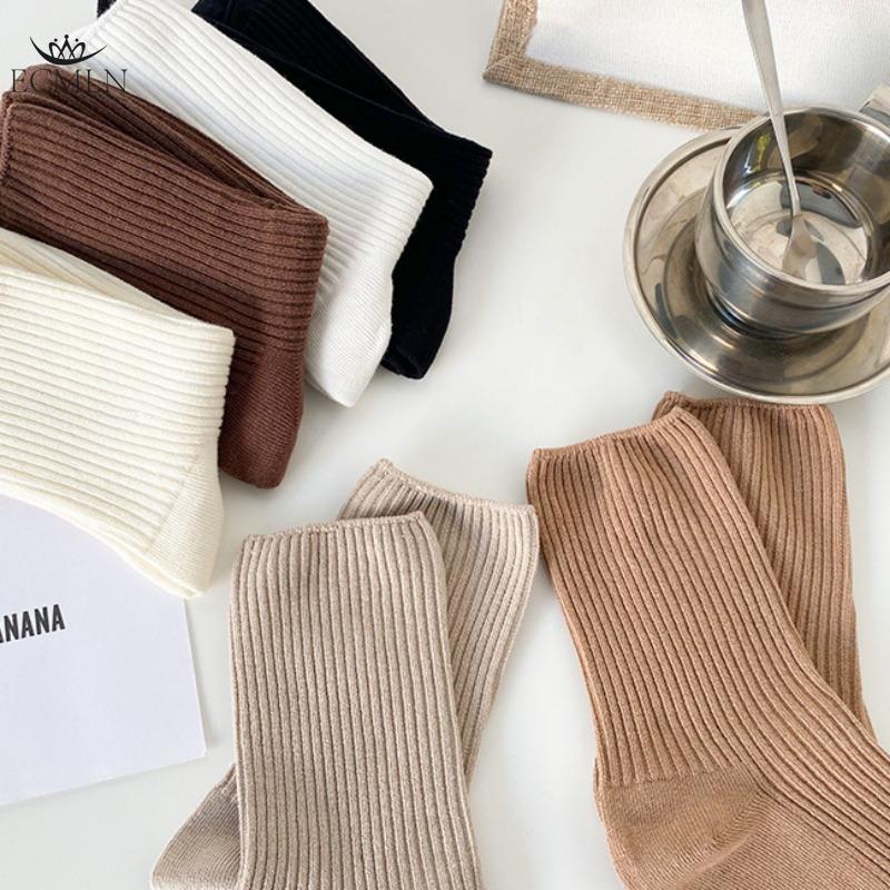 Autumn Winter Red Brown Color Series Women Loose Socks Rib Cotton Fashion Basic Daily Classic Sock Female