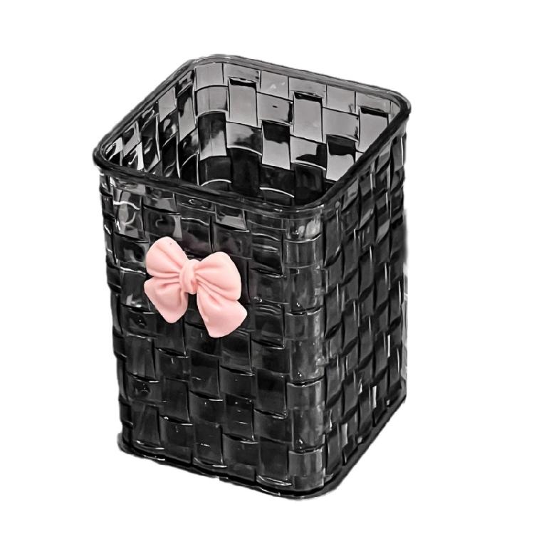 

Multifunctional Desk Pencil Organizers Woven Textured Bowknot Pen Cup 2.95x2.95x4Inch for Office Desk Bedroom Countertop сірий