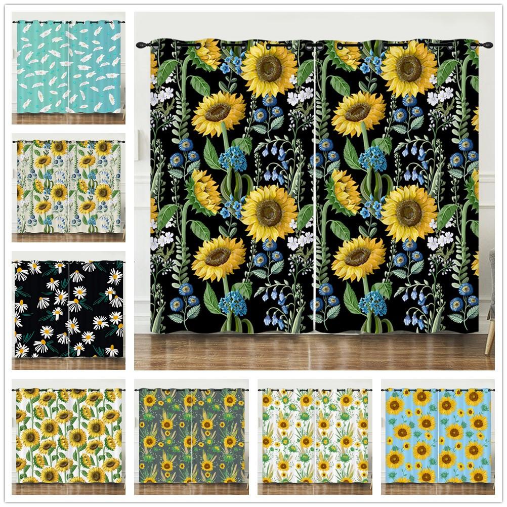 Flower Series Sunflower Digital Printing Curtain Blackout And Punching