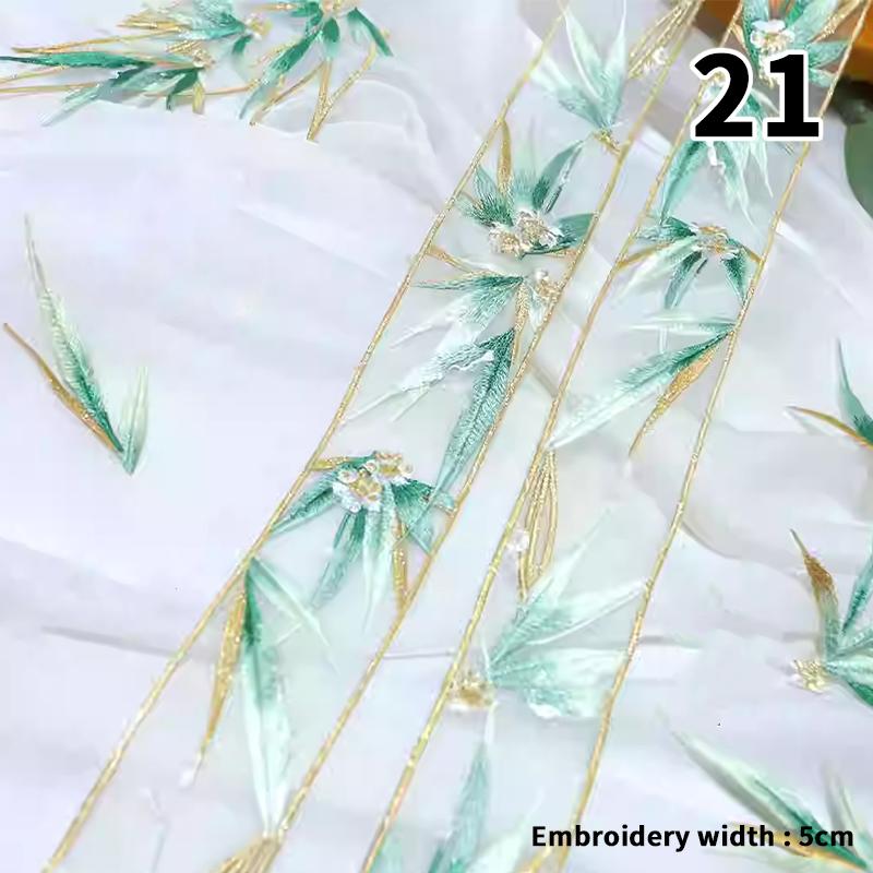 2 Stück 50cm Goldfäden Spitzenband Organza Chinesischer Antiker Stil Bambusstickerei Spitzenbesätze für DIY Hanfu Kleid Ausschnitt