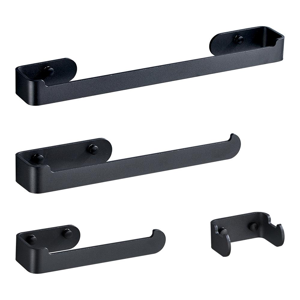 No Punching Modern Bathroom Accessories Toilet Luxury Hardware 4 Pieces Bathroom Shower Accessories Set Black Towel Bar