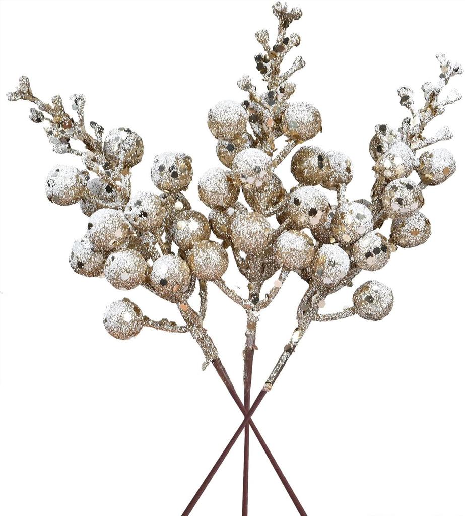 16 Pack Christmas Glitter Berries Stems, 8" Artificial Christmas Picks Snowy Berry Stems for Christmas Tree Ornaments, DIY Xmas Wreath, Crafts,Holiday