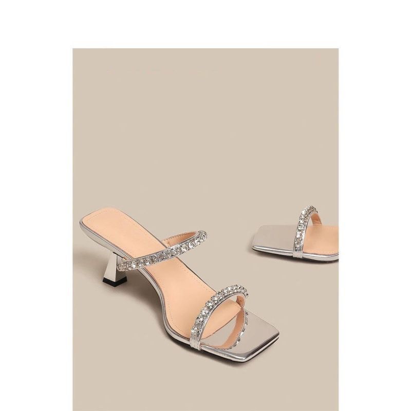 Sandals Women's Summer High Heels 2025 Spring and Summer French Girl Sexy Open-toed Temperament Rhinestone Height Increase with Sandals