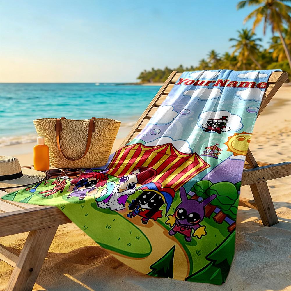 Digital Circus Customizable Name Beach Towel Super Soft & Absorbent Ideal for Travel Outdoor Swim Pool Yoga Surf Camping Hiking Gym Gift Holiday