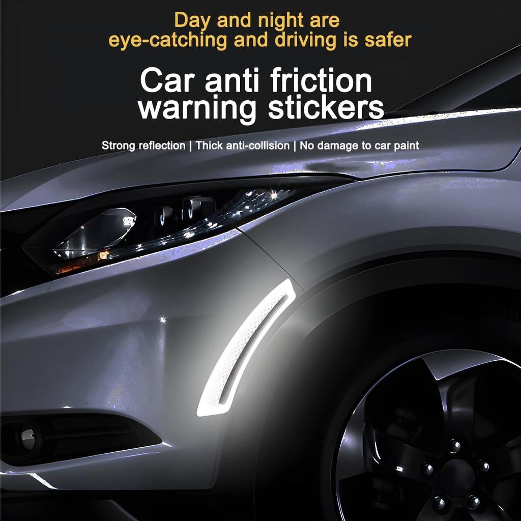 4PCS Car Wheel Eyebrow Reflective Stickers, Waterproof Anti-Scratch Auto Bumper Fender Safety Reflector Guard Strips Trim Side Marker, Vehicle