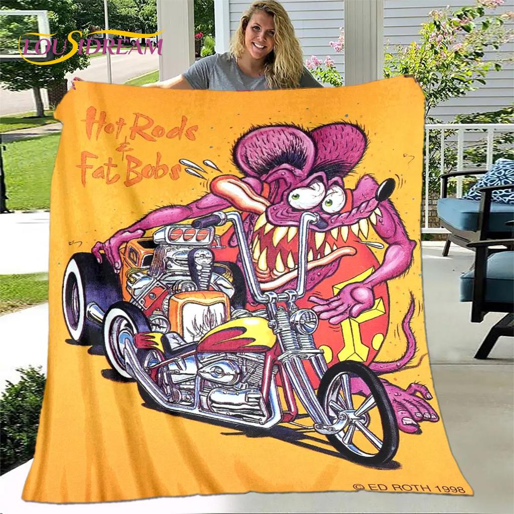 Funny Rat Fink Cartoon Soft Plush Blanket,Flannel Blanket Throw Blanket for Living Room Bedroom Bed Sofa Picnic Cover Bettdecke