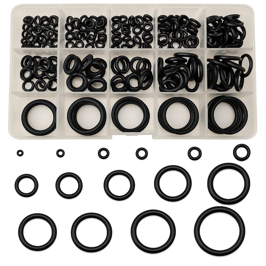 250pcs Rubber O Ring Assortment Kit, 15 Sizes Black O-Rings Kit, Assorted Sealing O Rings Gaskets Washers Seals Set for Faucet Plumbing Automotive Car (as the picture,15 Sizes Assortment)