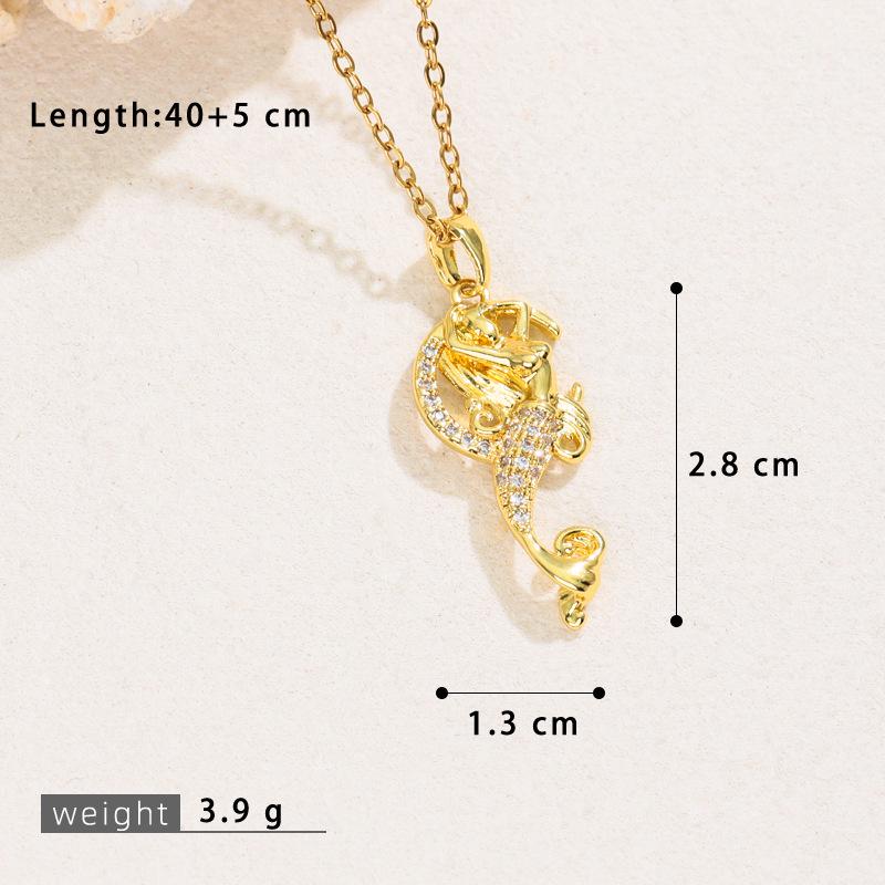 Nautical Copper Zircon Mermaid Tail Pendant Clavicle Chain Jewelry