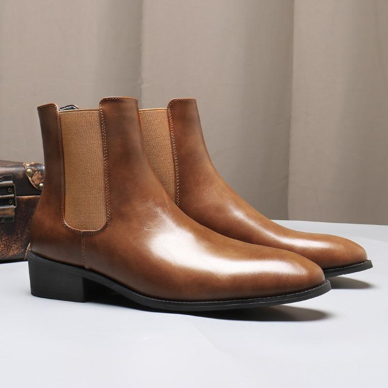 Fashion Italian Men's Leather Boots Fashion Chelsea Boots Brand Business Dress Boots for Men High-top Casual Boot Pointed Toe Ankle Boot