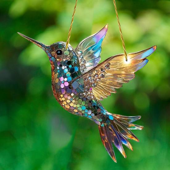 Yousheng Bluebird Hanging Decoration Stained Glass Art Bird Ornament 2D Flat Acrylic Pendant for Window Wall Home Garden Decor