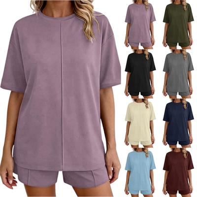 Women’s Short Sleeve Crew Neck Loose Fit Top and Shorts Set Comfortable Two Piece Loungewear Casual Outfits for Daily Wear