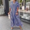 Damenmode Gestreift Große Größe Maxi Langkleid V-Ausschnitt Sommer Kurzarm Lockerer Schnitt Freizeit A-Linien-Kleid für Freizeit Einfache Elegante Kleidung