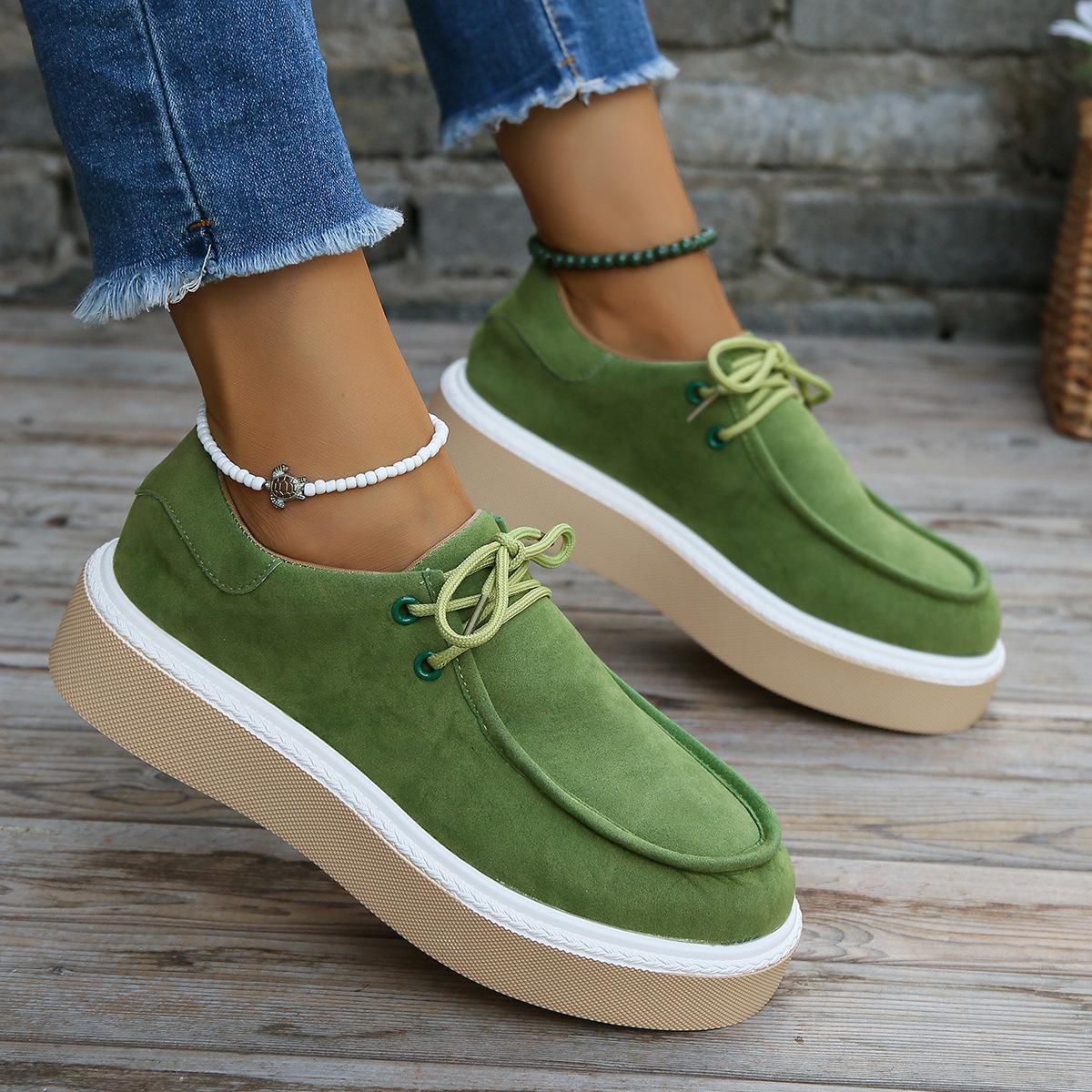 

2024 Горячая Новая Женская Повседневная Одинарная Обувь Толстая Подошва Завязка Круглая Голова Модные Низкие Однотонные Ретро Кроссовки Большой Размер 39 зелёный