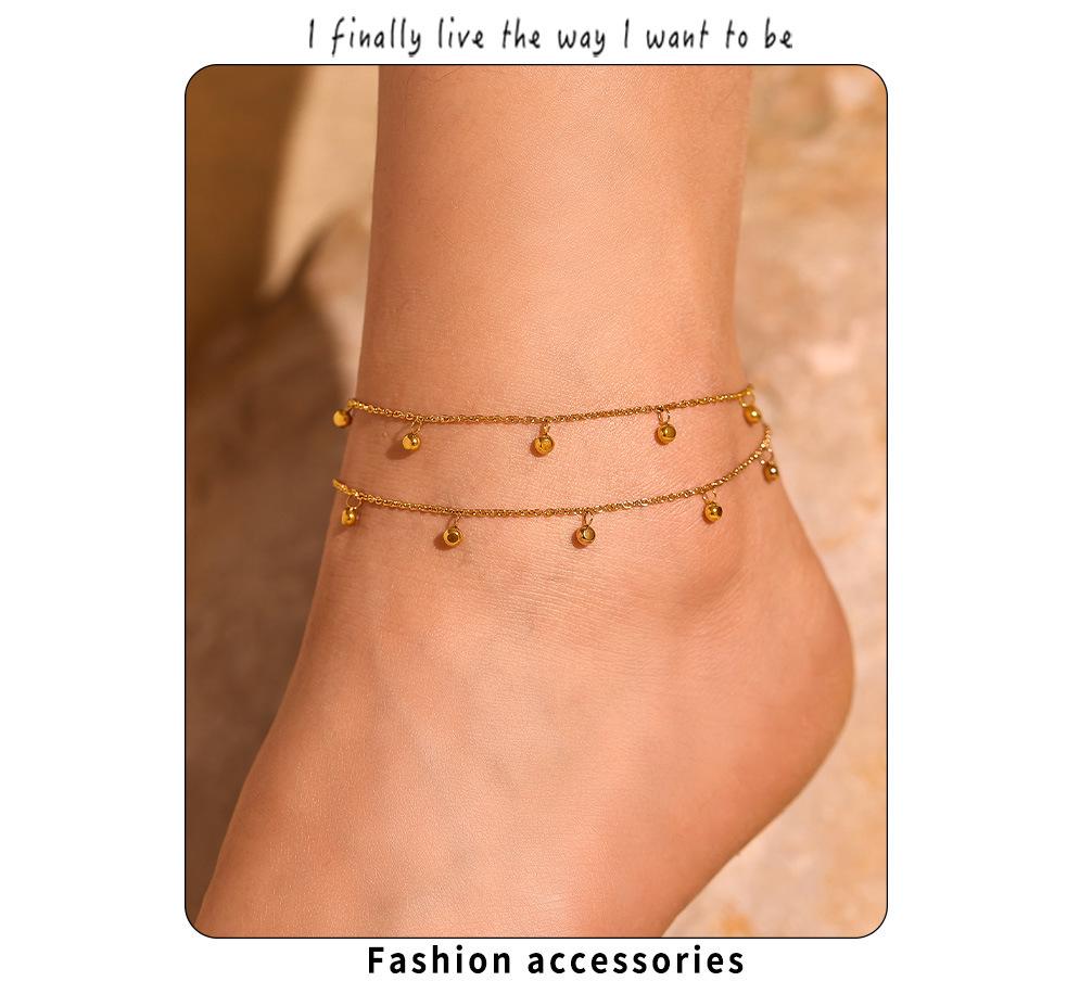 Qiong Yao Stainless Steel Zircon Anklet - Round Bead Light Luxury Foot Chain Accessory