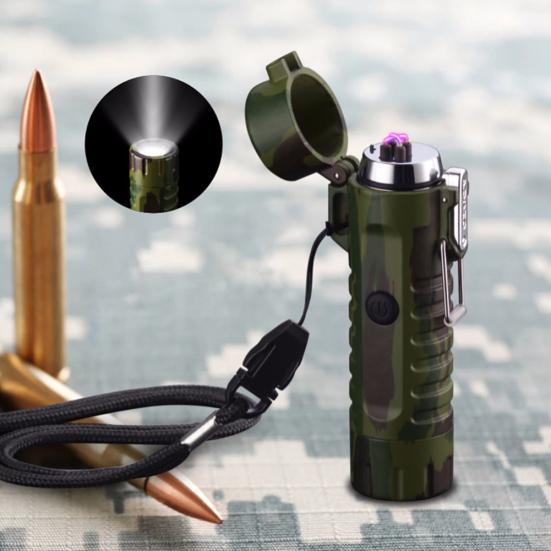 Outdoor Waterproof USB Charge Portable Lighter LED Flashlight Camping Torch Lamp