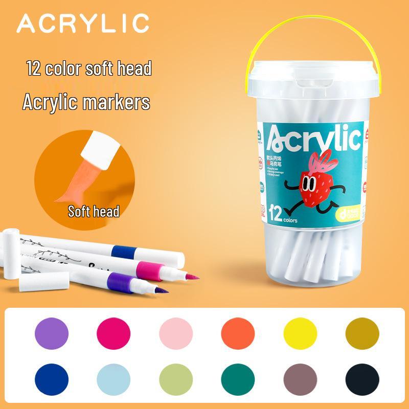 

Washable Soft Tip Acrylic Markers for Kids - Stackable Barrel, Colorable Graffiti Drawing Pens for School Art Use