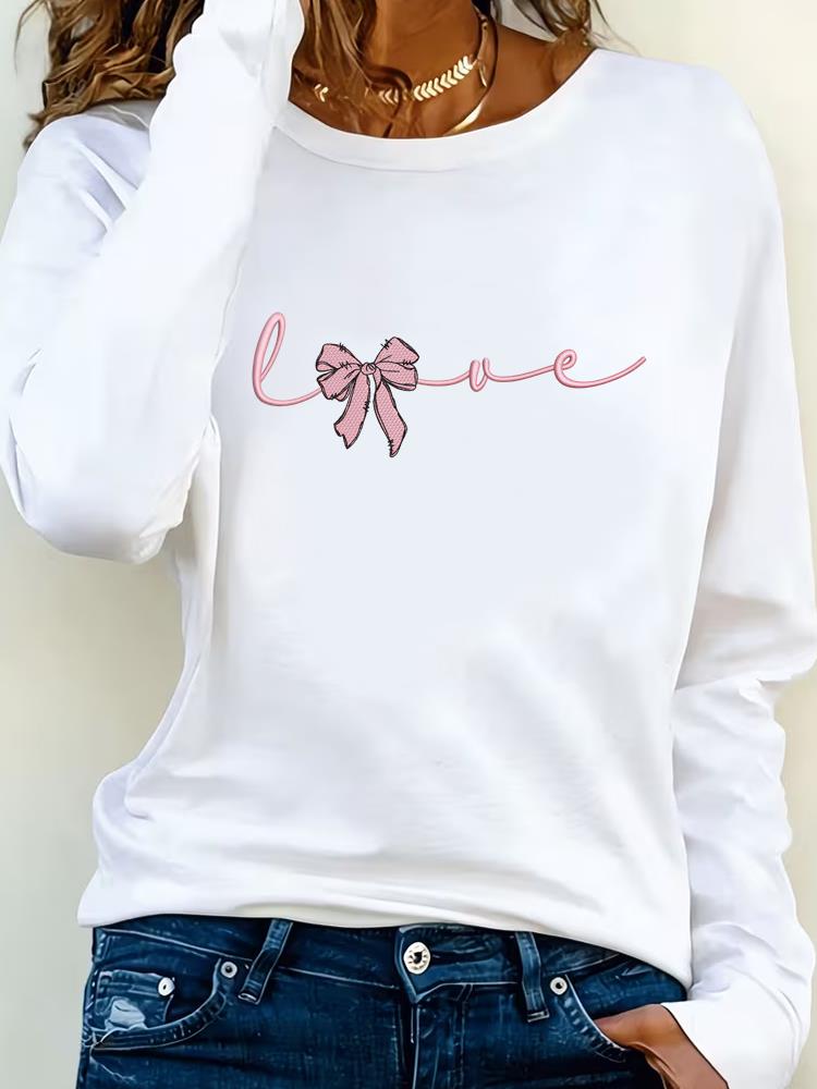 (Asian Size) Print T Shirt Tee Women letter style trend Clothing autumn winter spring Casual Fashion Top o-neck Graphic Long Sleeve T-shirts