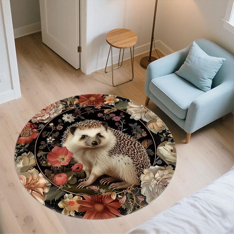 Hedgehog Pattern Round rug,Carpet Rug for Living Room Bedroom Playroom ,Non-slip Floor Mat,Holiday Gifts and Birthday Gifts.