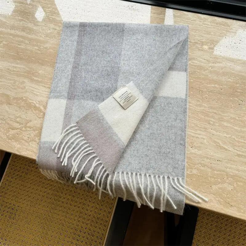 High Quality 100% Wool Scarf Men Female Fashion Classic Soft Cashmere Muffler Women Warm Thermal Shawl Outside Autumn Winter Men