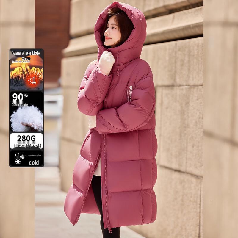Women's Puffy Long 90% Duck Down Hooded Coat