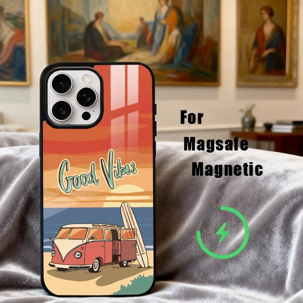 C-Combi Van Surf Art Phone Case For iPhone17,16,15,14,13,12,11 Plus,Pro Max Magnetic For Magsafe Wireless Charging iPhone17Air