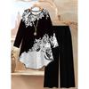 1116 Floral Print Suit Women's Long Sleeve Irregular Hoop Wide Leg Pants Casual Summer Large Size