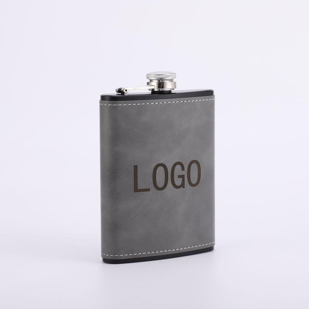 6/8oz Portable 304 with Leather SS Flagon Whiskey Vodka Wine Pot Hip Flask Set Alcohol Drinking Pocket Bottle Outdoor Custom