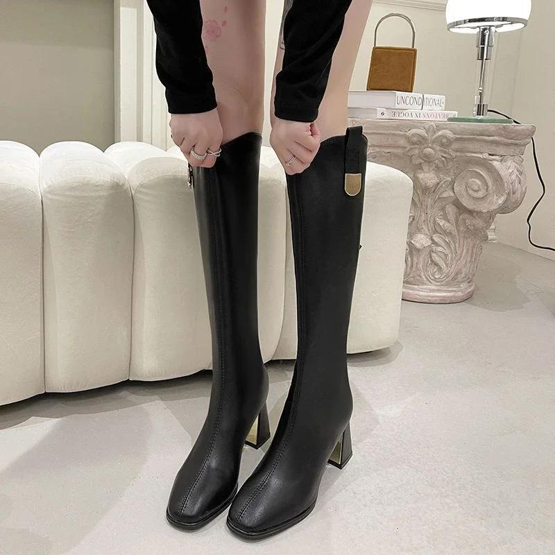 Fashion High Heels Knee Shaft Shoes Woman Black Long Boots for Women Winter 2024 Elegant Heeled Chic Hot Sale New Spring Fashion Trend