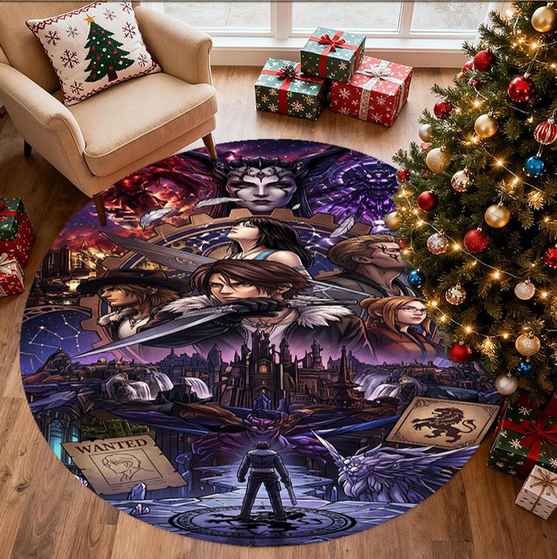 Final Fantasy Pattern Round Rug, Indoor/Outdoor Mat, for Picnic, Gameroom, Bedroom, Office, Living Room, Home Decor Carpet, Birthday Gift