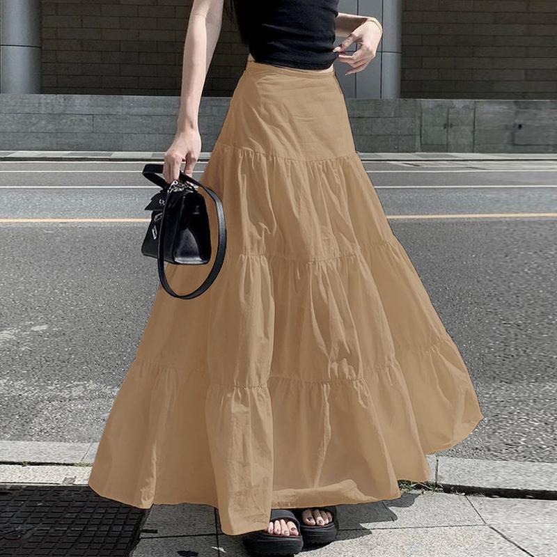 

ZANZEA Женские летние повседневные однотонные свободные длинные юбки L хаки