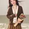 La Chapelle Color-Block V-Neck Faux Two-Piece Knit Cardigan