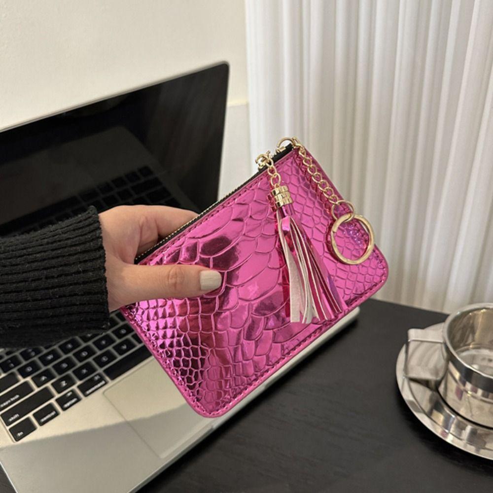 Tassel pendant Printing Coin Purse Coin Pouch Crocodile Print Wallets Men Short Wallet  Daily Use розы красного
