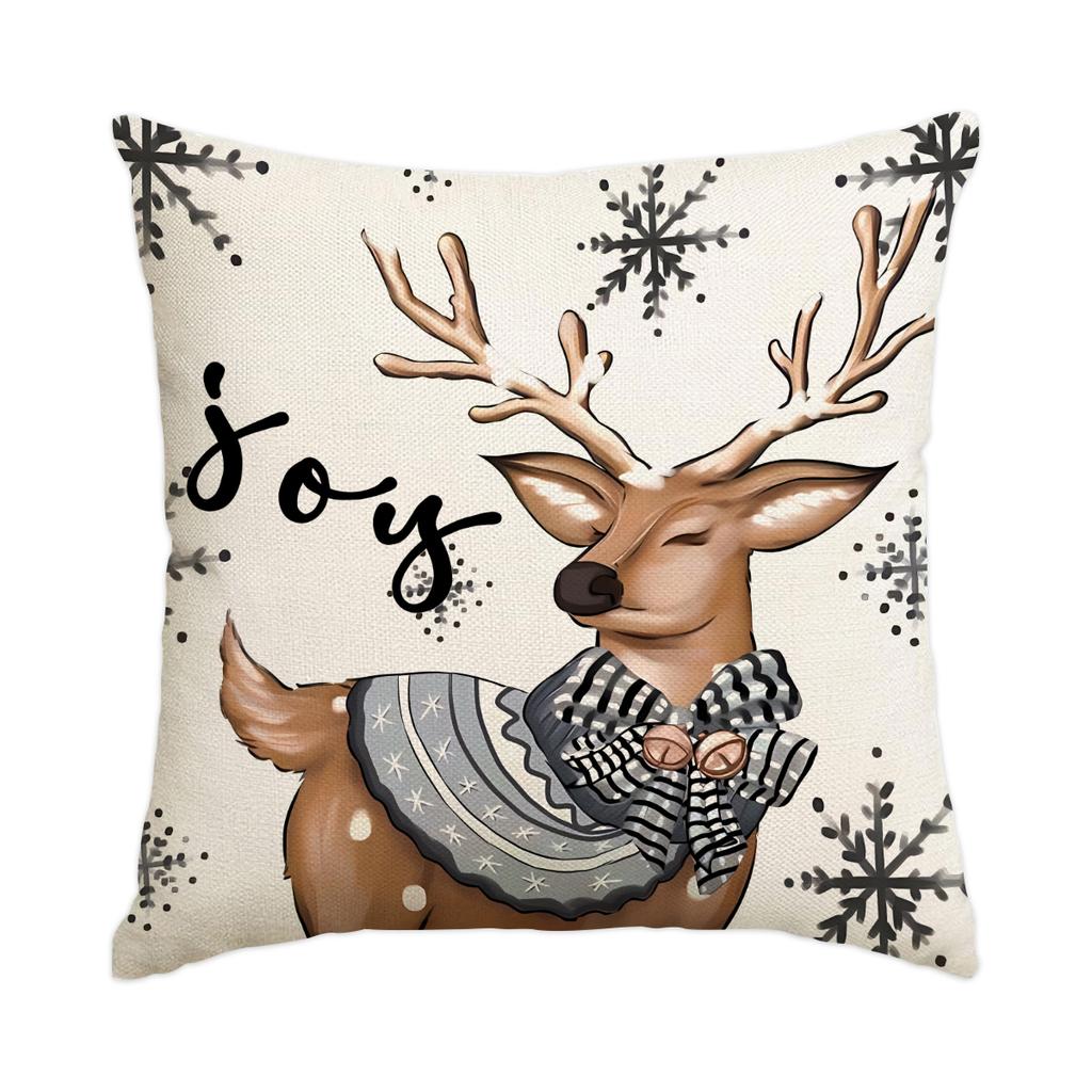 1 \ 4pcs gray Christmas snowman, Christmas reindeer print pillow cover, home sofa decoration cushion cover (without pillow core)