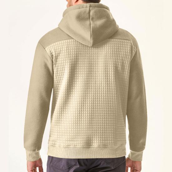 Kapuzenpullover für Herbst und Winter, Waffelstruktur, mit Kapuze, Kordelzug, lange Ärmel, Kontrastfarbe, locker, sportlich, lässig, für den Alltag, mittellanges Oberteil