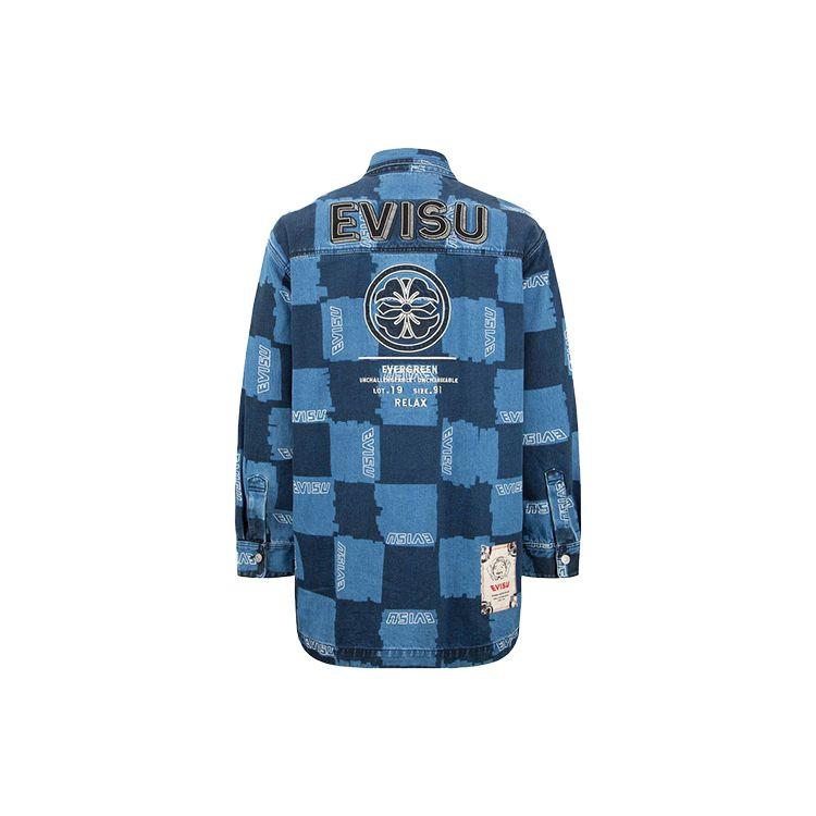 Evisu Floral Pattern Checkered Long Sleeve Denim Jacket Men Jackets Denim-Blue 2EAHTM2SJ738XXDN