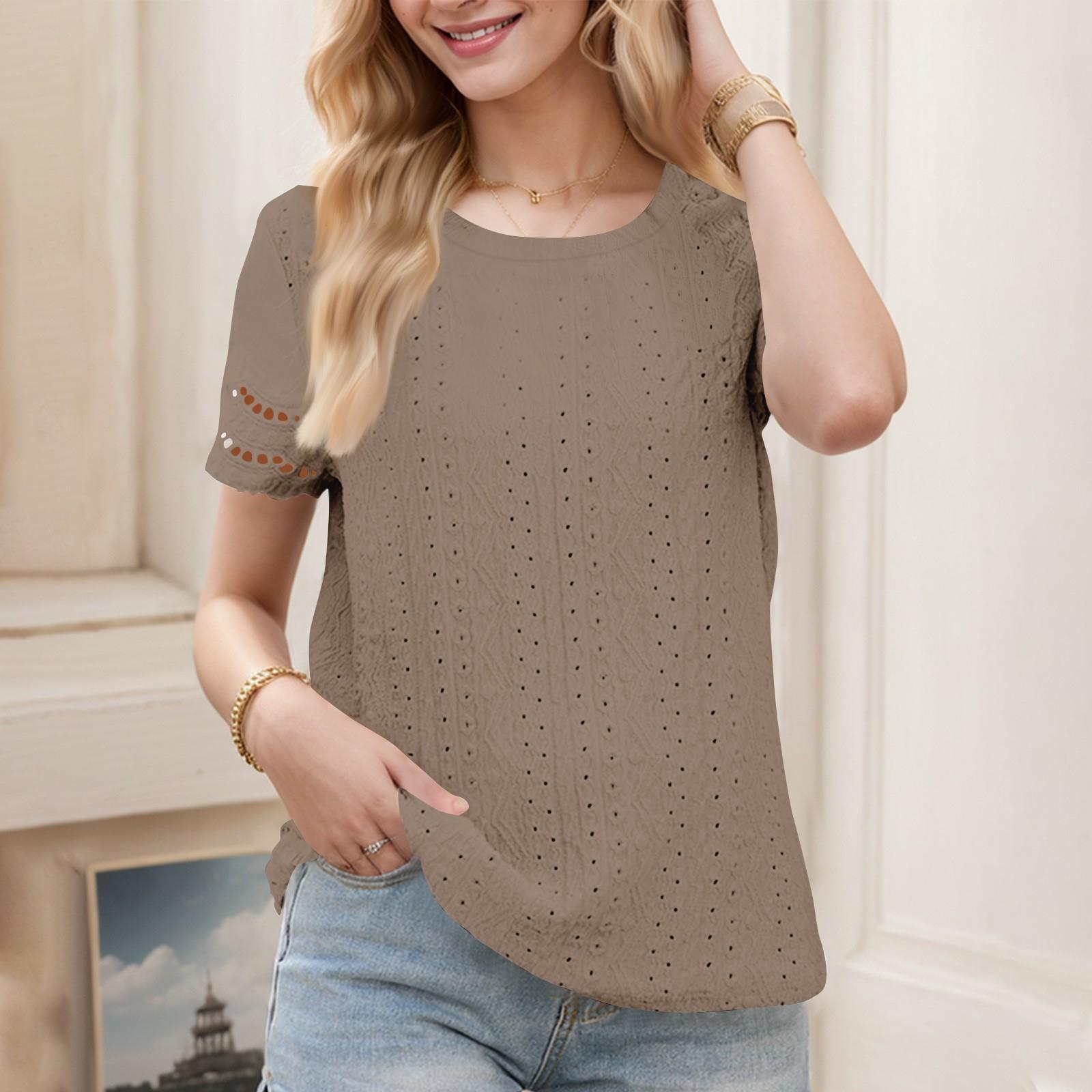 

Женские топы с коротким рукавом, модная туника с круглым вырезом и открытыми плечами M
