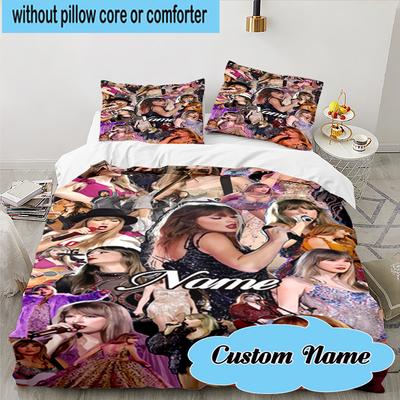 3PCS Custom Name Top Singer Taylor Bedding Set, Including 1pc Duvet Cover And 2pcs Pillowcases, Suitable for Dorms and Bedrooms Gift