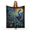 Peacock Pattern Collection Digital-printed Polyester Bedroom Velvet Flannel Cover Blanket Fleece Soft Cover Blankets for Beds