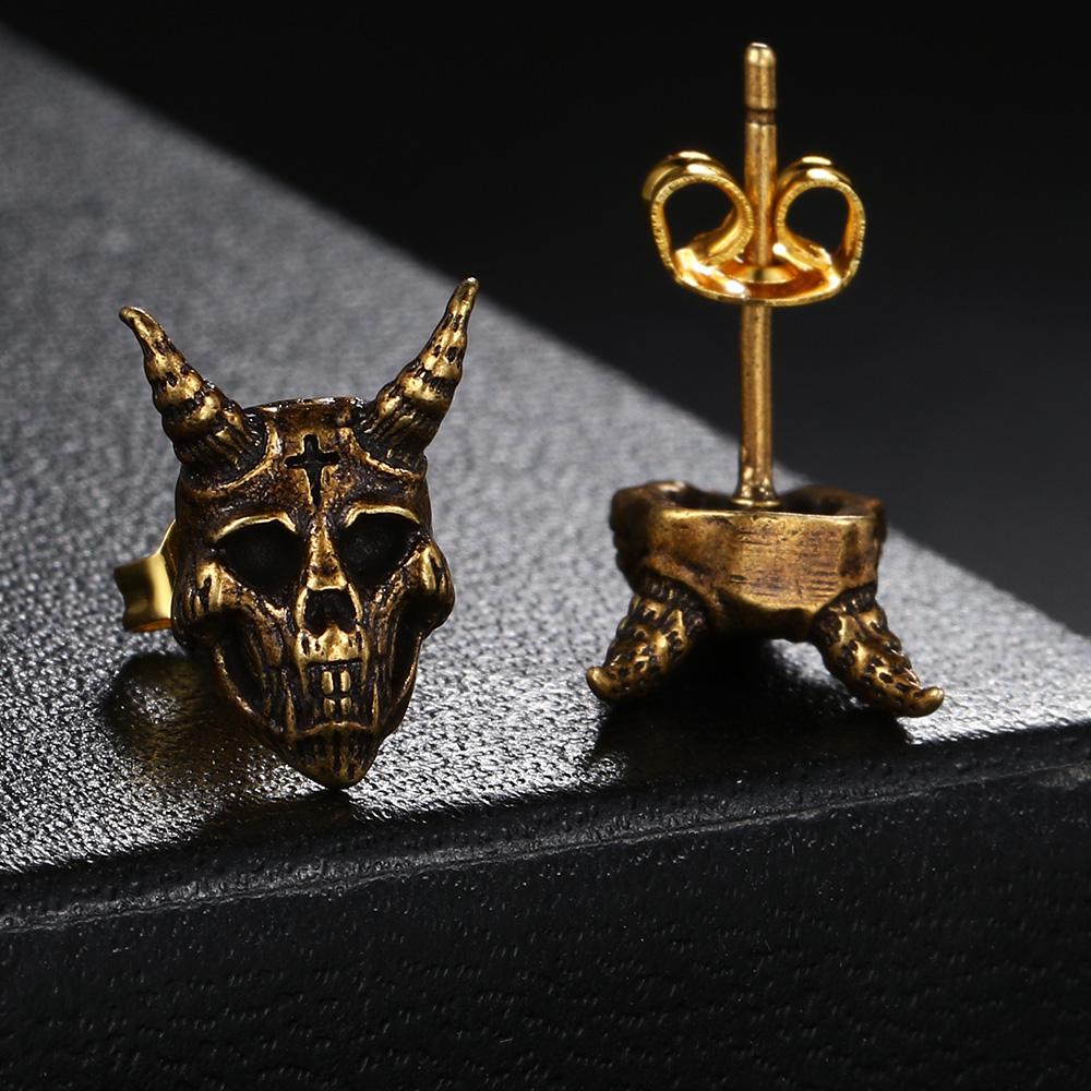 Demon Satan Ram Skull Stud Earrings for Men Women Nordic Retro Gothic Punk Skeleton Retro Viking Earrings Jewelry Gifts OHE186