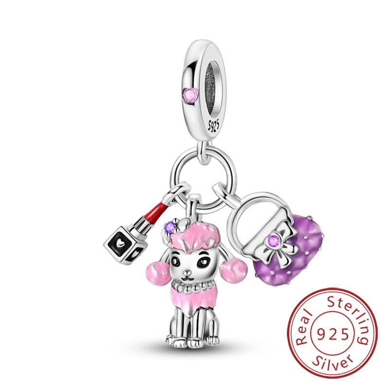 Fit Original Copper Charms Beads Bow Perfume Bottle Pink Charms For Women Fine Diy Birthday Jewelry Gifts