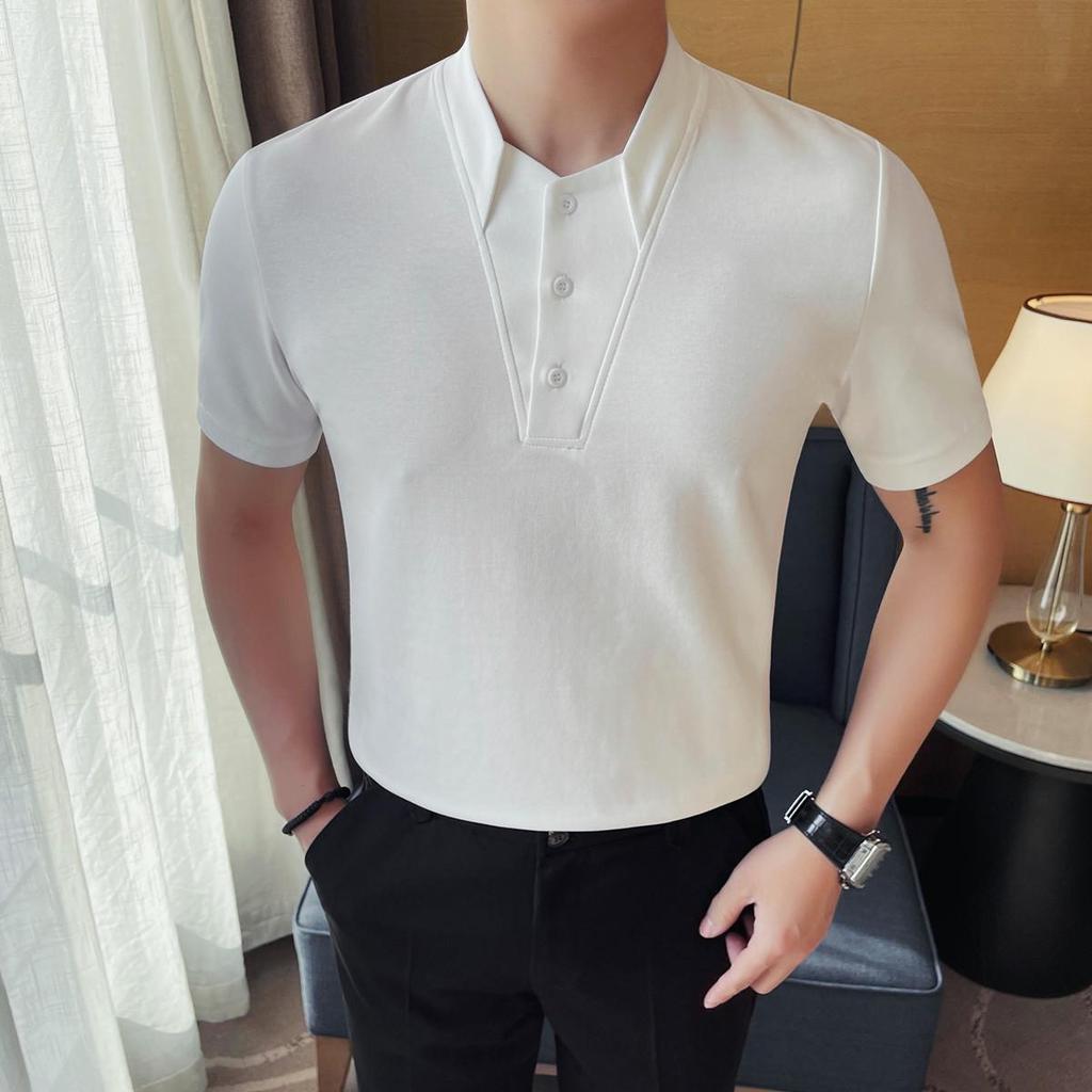 Xiaohongshu Top Pick: Men's Slim-Fit Short-Sleeve Casual Two-in-One T-Shirt - Solid Color, Versatile Design