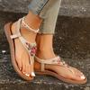 Lucyever Böhmischer Stil Flache Absätze Sandalen Damen 2024 Sommer Übergröße Zehensteg Sandalen Frau Rutschfeste Plateau Römer Sandalen