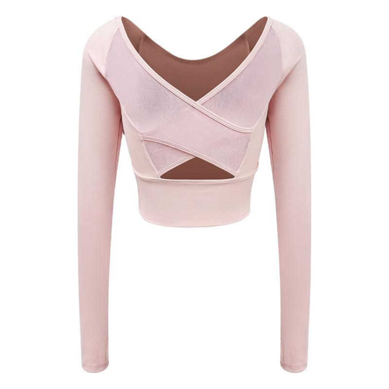 Yoga clothes women's 1011 spring new sports outdoor fitness mesh cross beautiful back long sleeve fitness clothes top