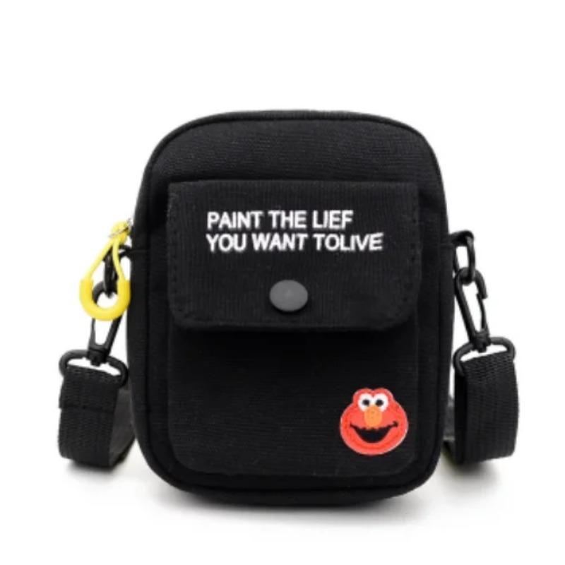 Canvas Women's Phone Bag Cartoon Printed Shoulder Messenger Bag Hit Color Flap Purse Casual Handbag Female Shopping Bag