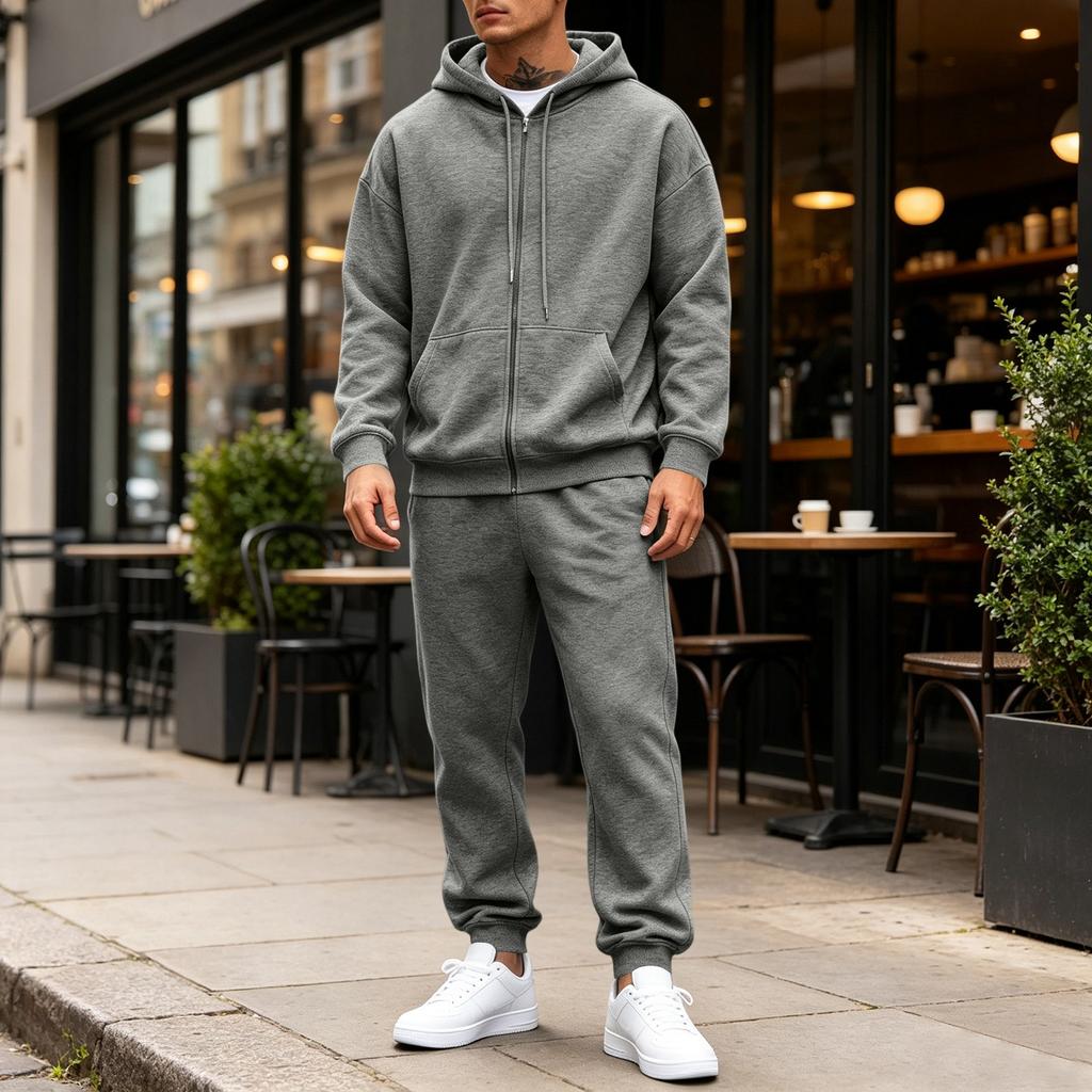 Men's 2-Piece Hoodie Sweatshirt Set Color Casual Sportswear for Everyday Wear