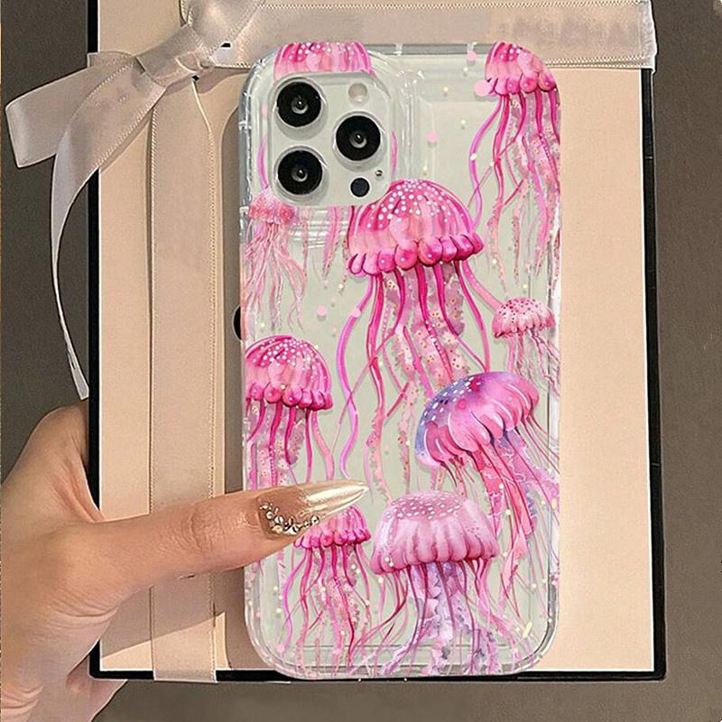 Pink Jellyfish Oceanic Print Phone Case For  Mi 13 12 11 Lite 5G 14 13T 13 12T 12 Poco X6 X5 F5 X3 Pro Airbag Sharks Cover