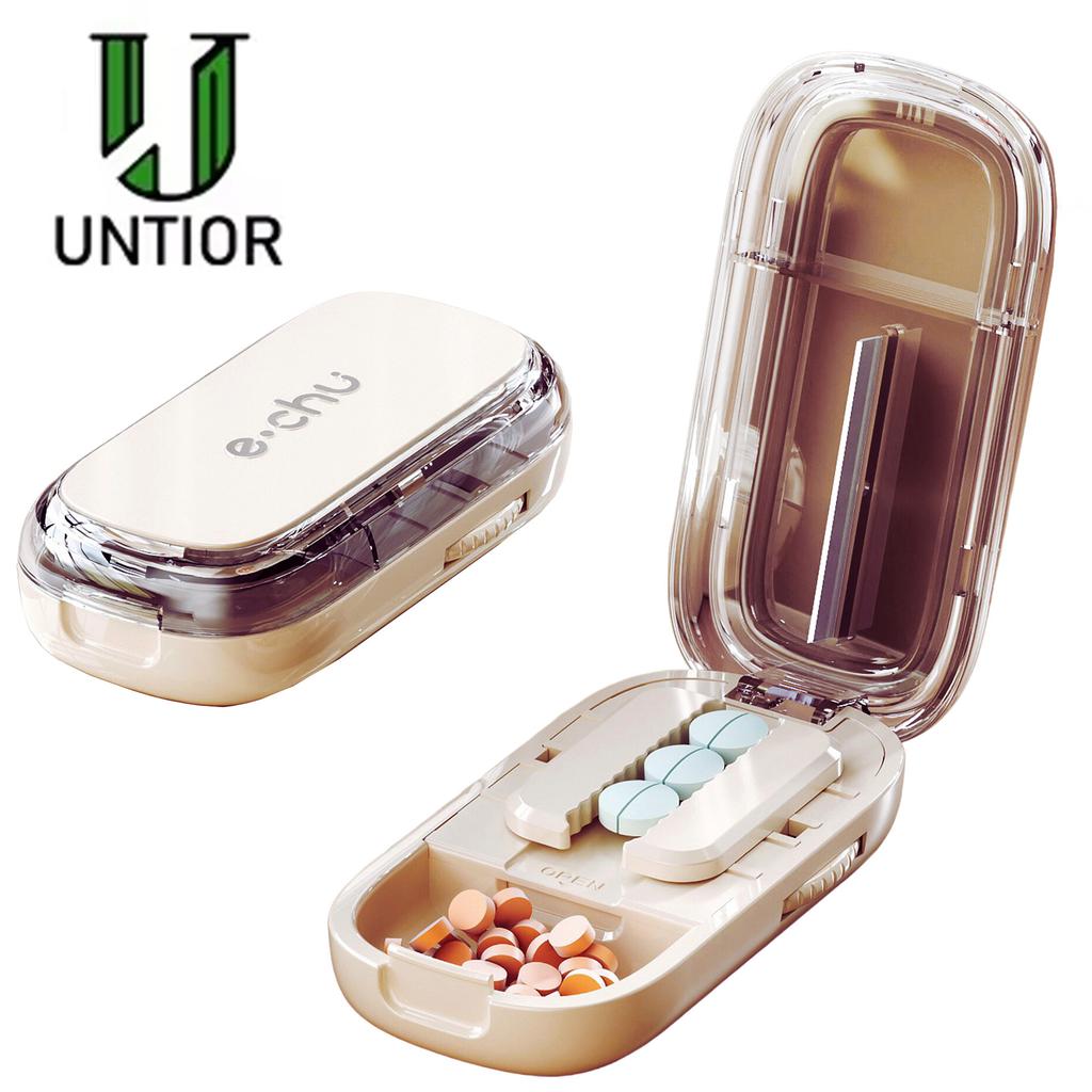 Bärbar Pillerdelare Halvera och Kvartsera Justerbar Delare Medicinförvaring Delare Dammisolerad Avdelare Organizer Krossare Pillerburk