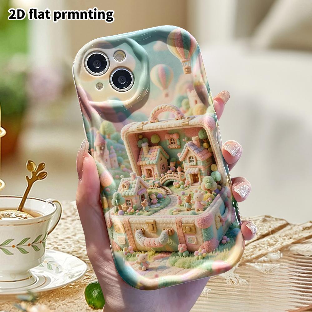 Phone case: 2D flat design suitable for iPhone 18 17 16 15 14 13 Pro protective case, suitcase town, perfect Christmas and Halloween holiday gift