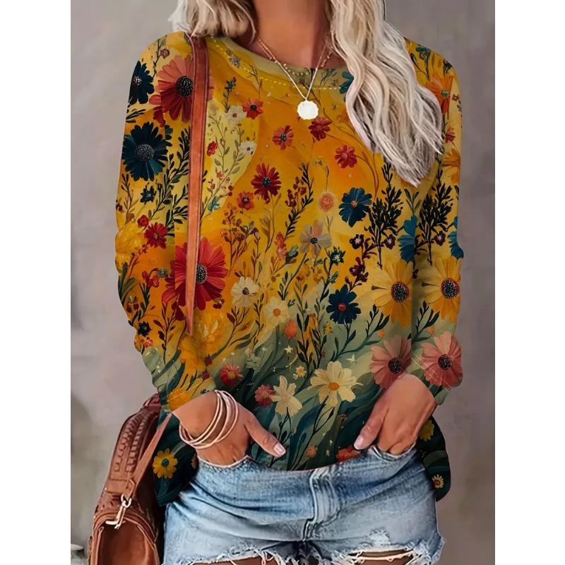 Summer Women's 3D Printed Long Sleeve T-Shirt Fashion Versatile Breathable Trend Casual