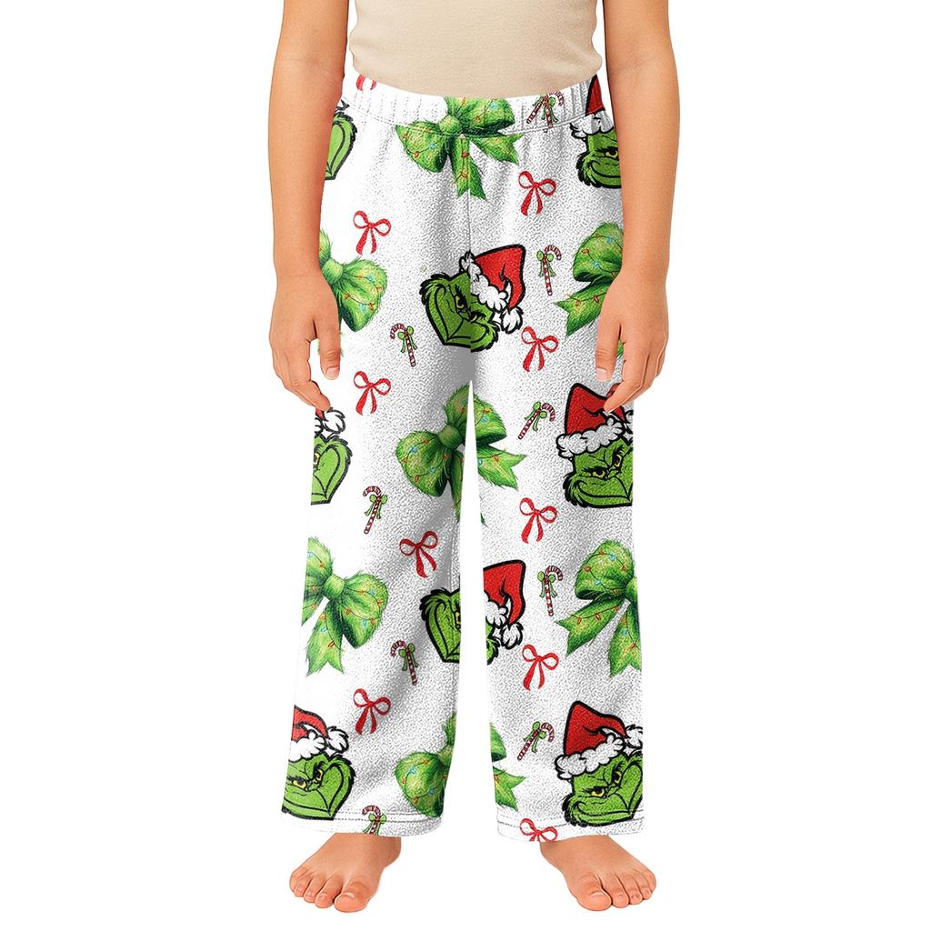 Pantaloni casual in peluche con stampa natalizia per bambini, per rilassarsi durante le vacanze e per l'uso quotidiano